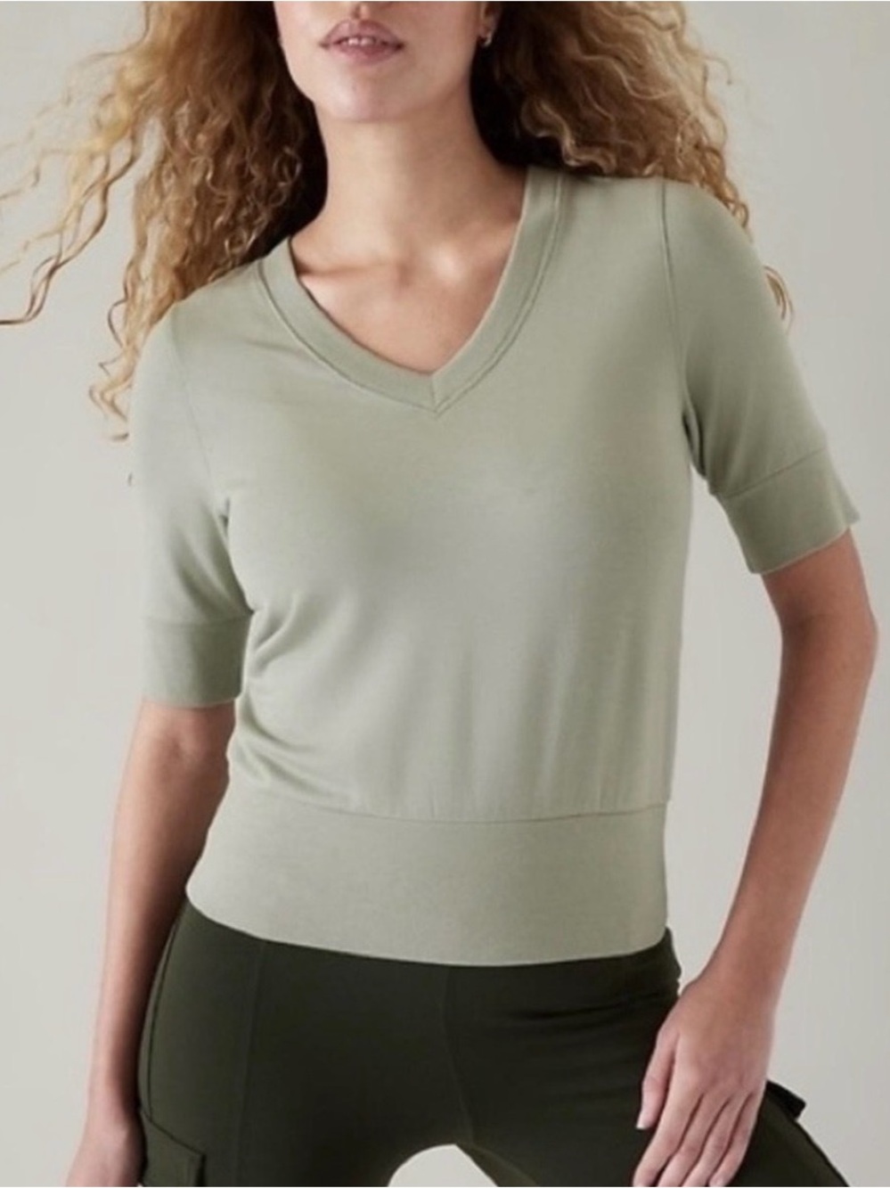 Athleta Sage Green V-Neck Short Sleeve Top